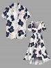 Flower Leaf Print Hawaii Ruffles A Line Dress -  