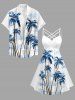 Coconut Tree Cloud Print Ruched Lattice Crisscross Straps Hawaii Dress -  