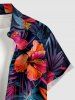 Plus Size Hibiscus Flower Tropical Leaf Print Buttons Pocket Hawaii Shirt For Men - Rouge Rose M