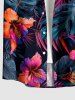 Plus Size Hibiscus Flower Tropical Leaf Print Buttons Pocket Hawaii Shirt For Men - Rouge Rose L