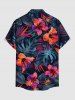 Plus Size Hibiscus Flower Tropical Leaf Print Buttons Pocket Hawaii Shirt For Men - Rouge Rose 5XL