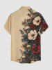 Plus Size Skull Flowers Leaf Print Buttons Pocket Hawaii Shirt For Men - Bronze M