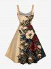 Plus Size Skull Flowers Leaf Print Hawaii Tank Dress - Bronze 5X