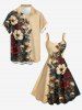 Plus Size Skull Flowers Leaf Print Hawaii Tank Dress - Bronze 5X