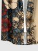 Plus Size Skull Flowers Leaf Print Buttons Pocket Hawaii Shirt For Men - Bronze 3XL