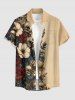 Plus Size Skull Flowers Leaf Print Buttons Pocket Hawaii Shirt For Men - Bronze 4XL