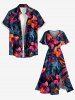 Plus Size Hibiscus Flower Tropical Leaf Print Split Hawaii Midi Dress -  
