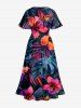 Plus Size Hibiscus Flower Tropical Leaf Print Split Hawaii Midi Dress -  