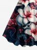 Plus Size Skull Flower Sea Waves Print Hawaii A Line Dress - Bleu profond 5X