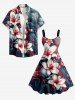 Plus Size Skull Flower Sea Waves Print Hawaii A Line Dress - Bleu profond 5X