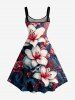 Plus Size Skull Flower Sea Waves Print Hawaii A Line Dress - Bleu profond 5X