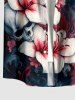 Plus Size Skull Flower Sea Waves Print Hawaii Button Pocket Shirt For Men - Bleu profond XL