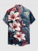 Plus Size Skull Flower Sea Waves Print Hawaii Button Pocket Shirt For Men - Bleu profond 3XL