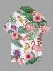 Plus Size Tropical Leaf Hibiscus Flower Flamingo Print Hawaii Button Pocket Shirt For Men - Rose clair 5XL