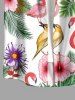 Plus Size Tropical Leaf Hibiscus Flower Flamingo Print Hawaii Button Pocket Shirt For Men - Rose clair 5XL