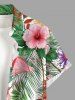Plus Size Tropical Leaf Hibiscus Flower Flamingo Print Hawaii Button Pocket Shirt For Men - Rose clair 5XL