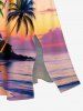 Coconut Tree Ombre Dusk Print Hawaii Split Pocket A Line Midi Dress - Violet clair 3X