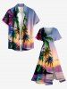 Coconut Tree Ombre Dusk Print Hawaii Split Pocket A Line Midi Dress - Violet clair 3X