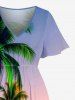 Coconut Tree Ombre Dusk Print Hawaii Split Pocket A Line Midi Dress - Violet clair 3X