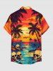 Chemise Hawaï à boutons avec poche, motif crânes, cocotier et coucher de soleil sur la mer, pour homme - Orange 3XL
