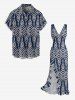 Ethnic Pattern Print Hawaii Ruffles Split Surplice Dress -  