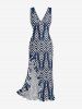 Ethnic Pattern Print Hawaii Ruffles Split Surplice Dress -  