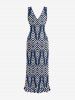 Ethnic Pattern Print Hawaii Ruffles Split Surplice Dress -  