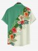 Plus Size Hibiscus Flower Tropical Leaf Colorblock Print Buttons Pocket Hawaii Shirt For Men -  