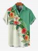 Plus Size Hibiscus Flower Tropical Leaf Colorblock Print Buttons Pocket Hawaii Shirt For Men -  