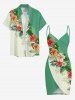 Plus Size Hibiscus Flower Tropical Leaf Colorblock Print Convertible Hawaii Beach Cover -  