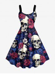Skulls Flowers Print Hawaii Tank Dress - Bleu profond 2X