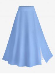 Plus Size Solid Color Split Hawaii Skirt - Bleu Poudre 3X