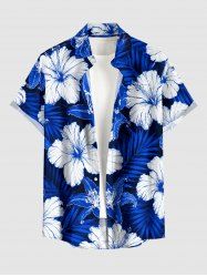 Hibiscus Flower Tropical Leaf Print Buttons Pocket Hawaii Shirt For Men -  