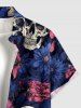Plus Size Skulls Flowers Print Buttons Pocket Hawaii Shirt For Men - Bleu profond 2XL