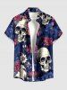 Plus Size Skulls Flowers Print Buttons Pocket Hawaii Shirt For Men - Bleu profond 2XL