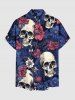 Plus Size Skulls Flowers Print Buttons Pocket Hawaii Shirt For Men - Bleu profond 2XL