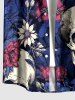 Plus Size Skulls Flowers Print Buttons Pocket Hawaii Shirt For Men -  