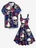Skulls Flowers Print Hawaii Tank Dress - Bleu profond 2X