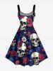 Skulls Flowers Print Hawaii Tank Dress - Bleu profond 2X
