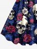 Skulls Flowers Print Hawaii Tank Dress - Bleu profond 2X