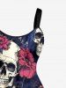 Skulls Flowers Print Hawaii Tank Dress - Bleu profond 2X