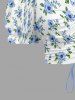 Flowers Leaf Print Cinched Ruffles Ruched Cold Shoulder Hawaii Cami Top - Bleu Poudre L