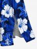 Hibiscus Flower Tropical Leaf Print Split Hawaii Midi Dress - Bleu 1X