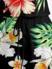 Tropical Leaf Hibiscus Flower Print Hawaii Drawstring Pocket Romper - Vert 6X