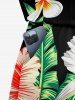 Tropical Leaf Hibiscus Flower Print Hawaii Drawstring Pocket Romper - Vert 6X