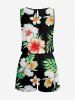 Tropical Leaf Hibiscus Flower Print Hawaii Drawstring Pocket Romper - Vert 6X