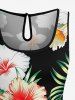 Tropical Leaf Hibiscus Flower Print Hawaii Drawstring Pocket Romper - Vert 6X