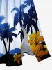 Plus Size Coconut Tree Flower Print Hawaii Split Pocket A Line Midi Dress -  