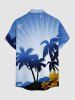 Plus Size Coconut Tree Flower Print Hawaii Button Pocket Shirt For Men -  