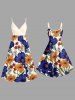 Plus Size Flower Leaf Print Hawaii A Line Dress -  